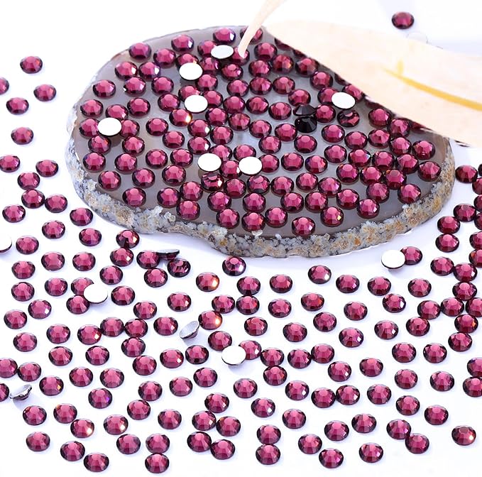 Meibite Purple Flatback Rhinestones, Glass Rhinestones for Nail Art and Craft, Glue Fix, Loose Crystal Gemstones(Purple, SS30, 576pcs, 6.4-6.6mm)