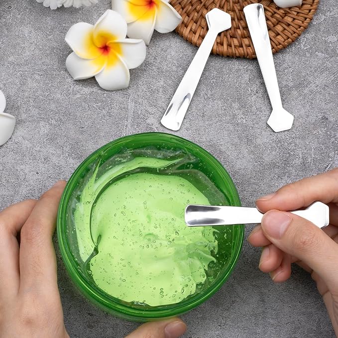 Pndeyo 3pcs Mini Metal Makeup Spatula, Reusable Cosmetic Cream Spatulas Spoon, Skincare Scoop Applicator Facial Massage Beauty Tools for Mixing and Sampling Face Eye Cream- Silver