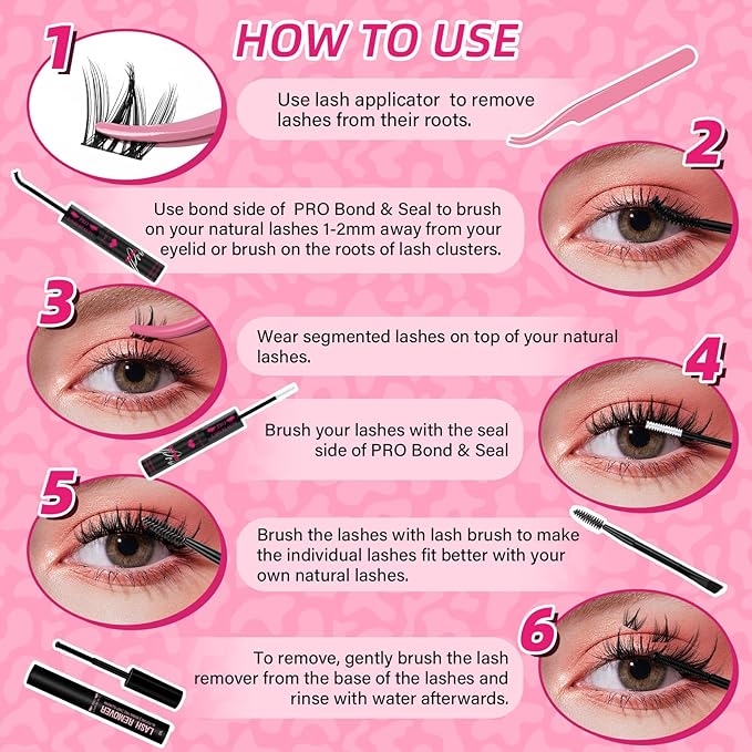 PRO LASHBEAUTY Manga Lash Clusters Kit with Lash Bond and Seal Eyelash Applictor Lash Remover DIY Lash Extension Kit Waterproof Resuable Eyelash Extensions at Home (Nova,8-18mix)