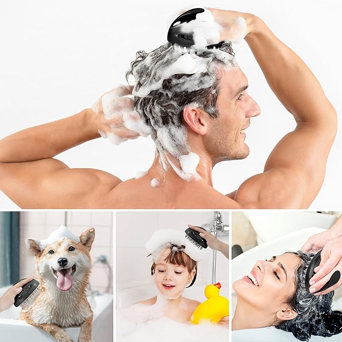 LISAAVO 3 in 1 Scalp Scrubber, Hair Scalp Massager, with 3 Replacement Brushes, Shampoo Brush for Relaxing, Deep Cleansing Exfoliator & Soothes itching - Wet/Dry Use for All Hair Types, Black