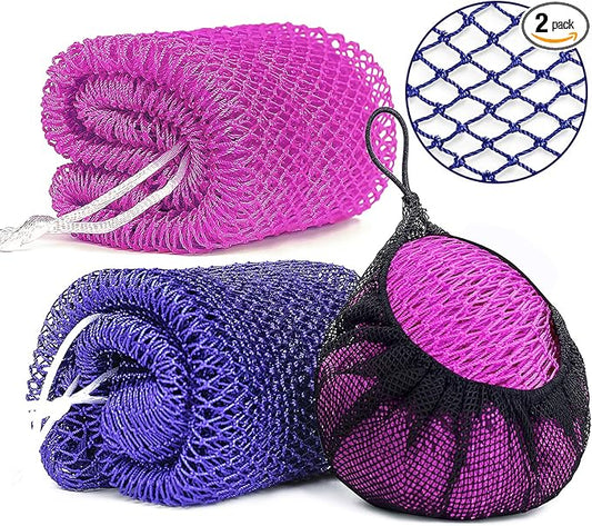 2 Pack African Net Sponge Exfoliating Scrubber Bath Sponge for Daily Use (Navy Blue+Indigo)