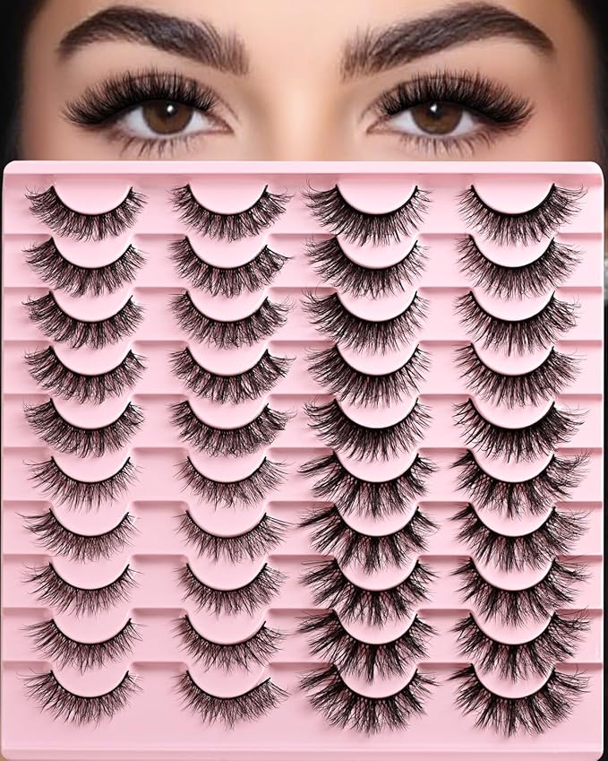 Lashes Wispy False Eyelashes 4 Styles Cat Eye Strip Lash Natural Look 20 Pairs Fake Mink Bulk Eyelash Pack Short Fluffy Lashes Strips that Look Like Extensions Full Wispies Pestañas Postizas