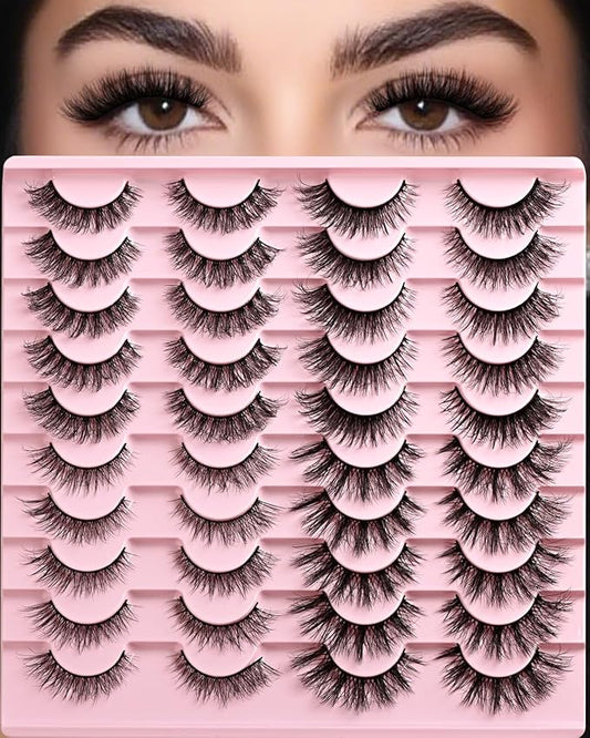 Lashes Wispy False Eyelashes 4 Styles Cat Eye Strip Lash Natural Look 20 Pairs Fake Mink Bulk Eyelash Pack Short Fluffy Lashes Strips that Look Like Extensions Full Wispies Pestañas Postizas