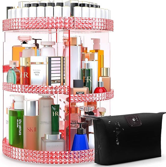 Awenia Makeup Organizer 360-Degree Rotating, Adjustable Makeup Storage, 7 Layers Large Capacity Cosmetic Storage Unit, Fits Different Types of Cosmetics and Accessories, Plus Size with Makeup Bag