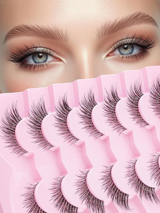 Lashes Cat Eye 16MM Foxy Eyelashes Wispy Lash Strips C Curl Natural Lashes Fake Eyelashes with 0.03MM Ultra Thin Band Siligli Fox Eyelash 7 Pair