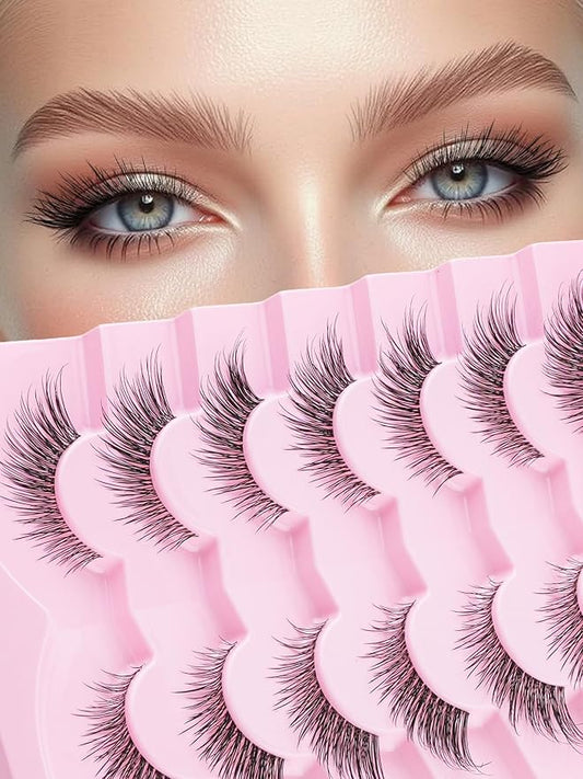 Lashes Cat Eye 16MM Foxy Eyelashes Wispy Lash Strips C Curl Natural Lashes Fake Eyelashes with 0.03MM Ultra Thin Band Siligli Fox Eyelash 7 Pair