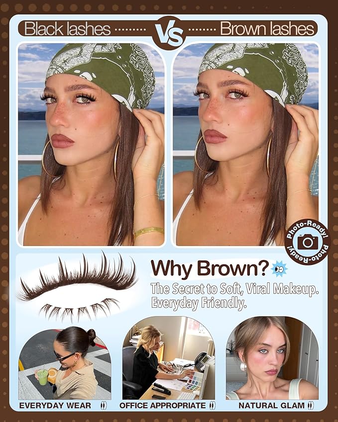 Brown Lash Cluster with Bottom Lashes Kit Spiky Individual Lashes Fairy Natural Eyelash Clusters Dark Brown Wispy Cluster Eyelash Extensions Kit with Lash Bond and Seal Clear (280Pcs, 5-16MM, D Curve)