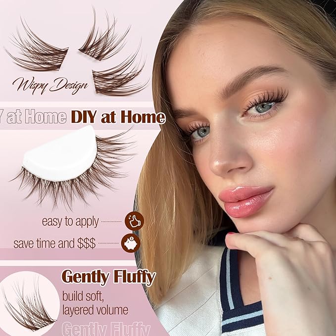 Mavphnee Brown Eyelash Clusters Wispy Lash Extension Cluster Natural Individual Lashes Dark Brown Cluster Eyelash Extensions Fairy Cluster Lashes Thin Band C-Curly DIY Lash Pack (132Pcs, 8-16MM)