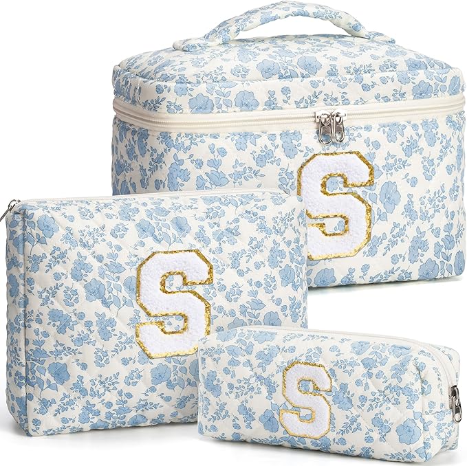 Birthday Gifts for Teen Girl Women, Personalized Initial Makeup Bag Quilted Cosmetic Bag Make Up Bags Travel Toiletry Bags Teen Girl Gifts Trendy Stuff Valentines Day Gift for Wife Mom Daughter Friend