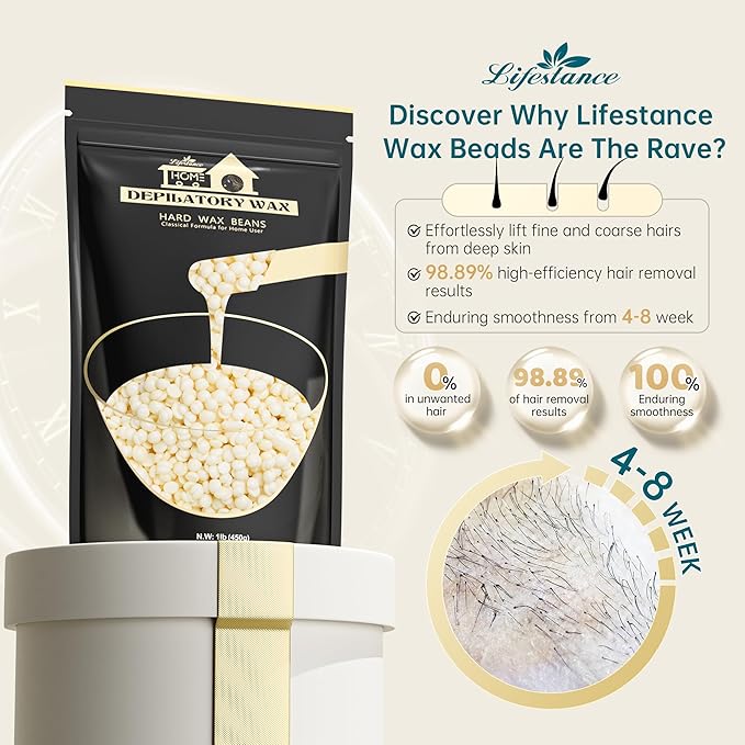 Lifestance 1LB Hard Wax Beans, Wax Beads Hair Removal Hard Wax Kit for Thin & Fine Hair, Sensitive Skin, Waxing Beads for Nose, Face, Chin, Eyebrow, Bikini