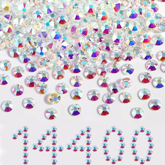 Beadsland Flatback Rhinestones Bulk,14400pcs Crystal Rhinestones for Nails Crafts Clothes DIY Decoration, Transparent AB, SS12,3.0-3.2mm