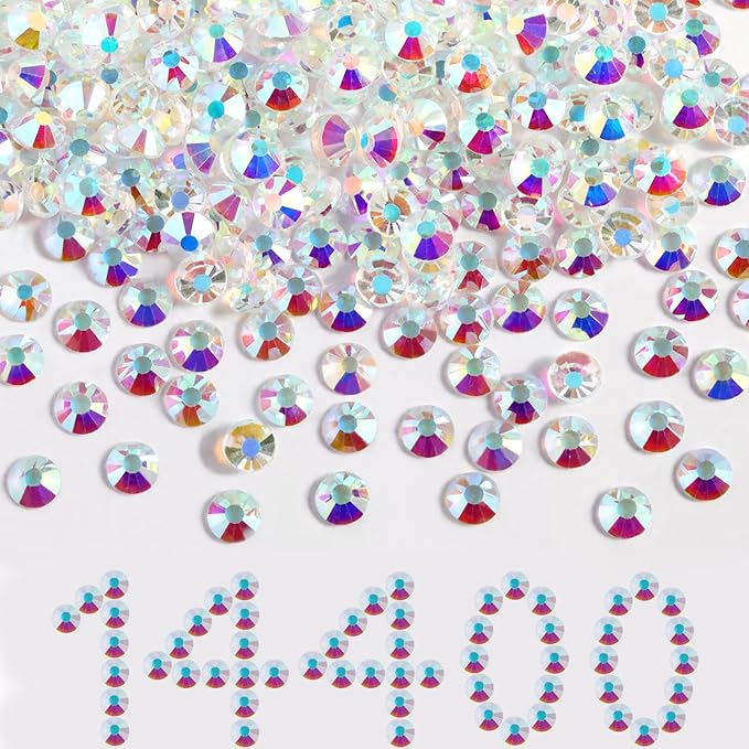 Beadsland Flatback Rhinestones Bulk,14400pcs Crystal Rhinestones for Nails Crafts Clothes DIY Decoration, Transparent AB, SS6, 1.9-2.1mm