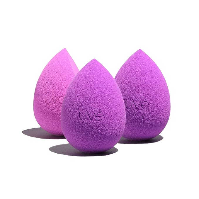 Makeup Blender Sponge Set, Streak Free Application of Liquid, Powder & Cream Foundation, Professional Complexion Blending Tool, Cruelty Free, Vegan, Latex Free, Pack of 3 (1 Helio, 2 Violet)