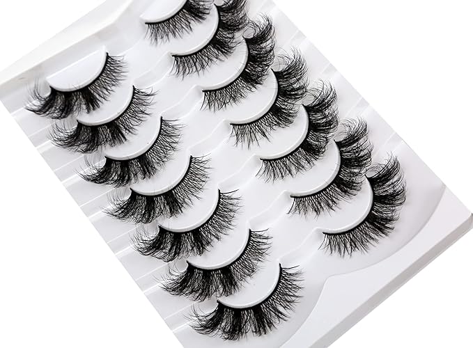 Pooplunch Cat Eye Lashes False Eyelashes Wispy Crossed 18MM Curly Faux Mink Lashes 8D Volume Thick Dramatic Fake Eyelash Strips 7 Pairs Pack