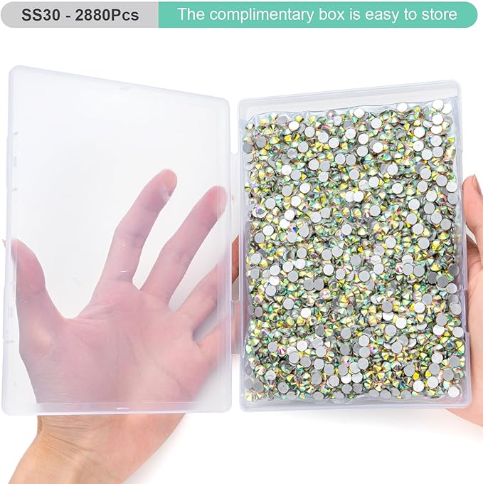 MEIBITE Flatback Rhinestones Bulk, 2880PCS Crystal AB Rhinestones for Clothes DIY Decoration Crafts, Crystal AB, SS30, 6.3-6.5mm