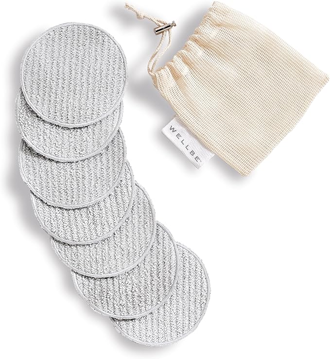 Wellbe Reusable Face Pads 7 Pc, Washable Charcoal Cotton Rounds, White