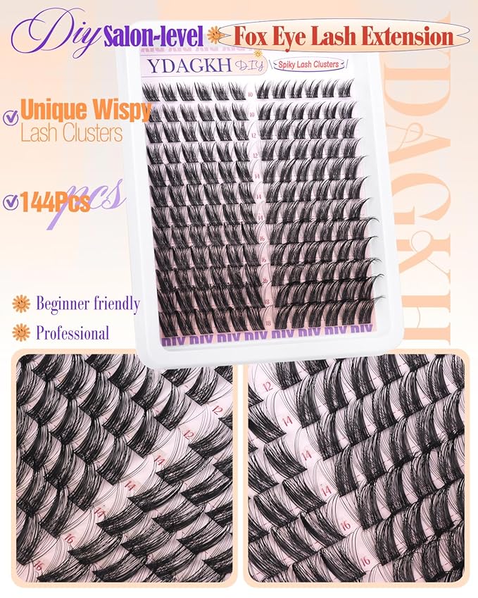 Wispy Lash Clusters Cat Eye Spiky Cluster Eyelash Extensions Feathered Cluster Lashes Fairy Spikes Eyelash Clusters Fox Eye 10-18mm Volume Anime Individual Lash Extension 144Pcs