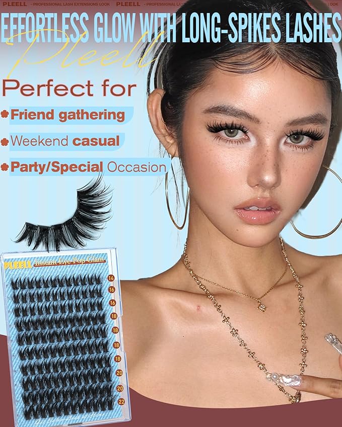 Lash Clusters Manga Eyelash Clusters With Spikes Bunny Cluster Lashes Natural Volume Cluster Eyelash Extensions 14-22mm D curly Individual Lashes Wet Look