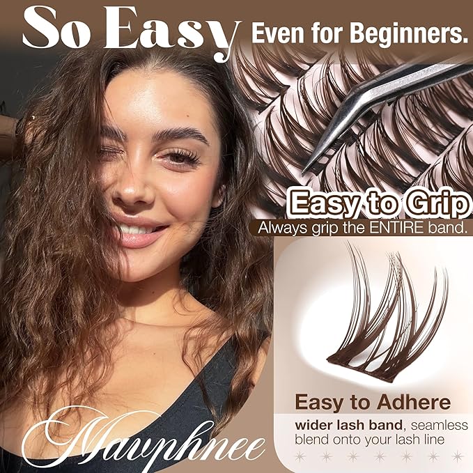 Flaunt Lash Clusters Brown Eyelash Clusters 8-14MM Short Wispy Clutser Eyelash Extensions Natural Individual Lashes Extensions CC Curve Lashes Clusters Dark Brown Cluster Lashes 99 Pcs DIY Lash Pack