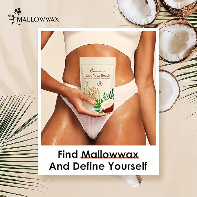 Mallowwax Hard Wax Beads, 1lb Cream Wax Beans for Hair Removal, Waxing Beads Refill for Bikini, Armpit, Arms, Back, Chest, Legs, Suitable for Home Waxing for Women Men