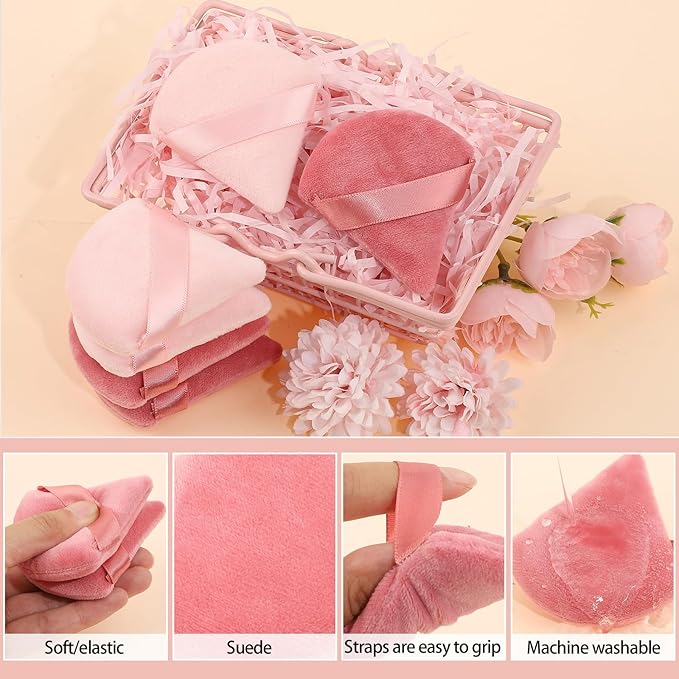 Pimoys 6 Pcs Powder Puff, Pink Valentines Day Gifts for Women Face Soft Triangle Makeup Puff Velet Makeup Sponge for Loose Powder (Pink)