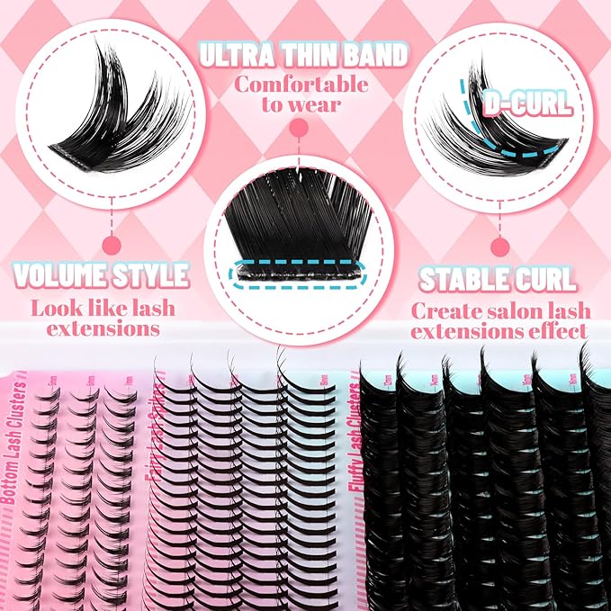 Fyonas Lash Clusters Volume Cluster Eyelashes Fluffy Thick Individual Lashes 12-18mm with Spikes 13-19mm DIY Eyelash Extensions with Natural Bottom Lashes 198Pcs (Mix02)