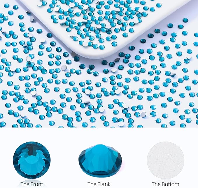 Meibite Malachite Blue Flatback Rhinestones, Glass Rhinestones for Nail Art and Craft, Glue Fix, Loose Crystal Gemstones(Malachite Blue, SS10, 1440pcs, 2.7-2.8mm)