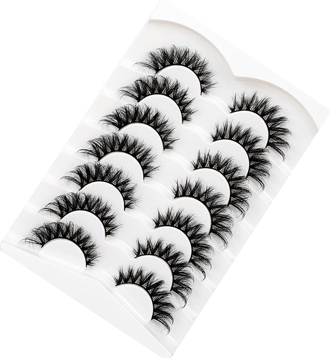 Pooplunch False Eyelashes Cat Eye Look 8D Crossed Wispy Natural Volume Faux Mink Lashes Fake Eyelashes Strips 7 Pairs Pack