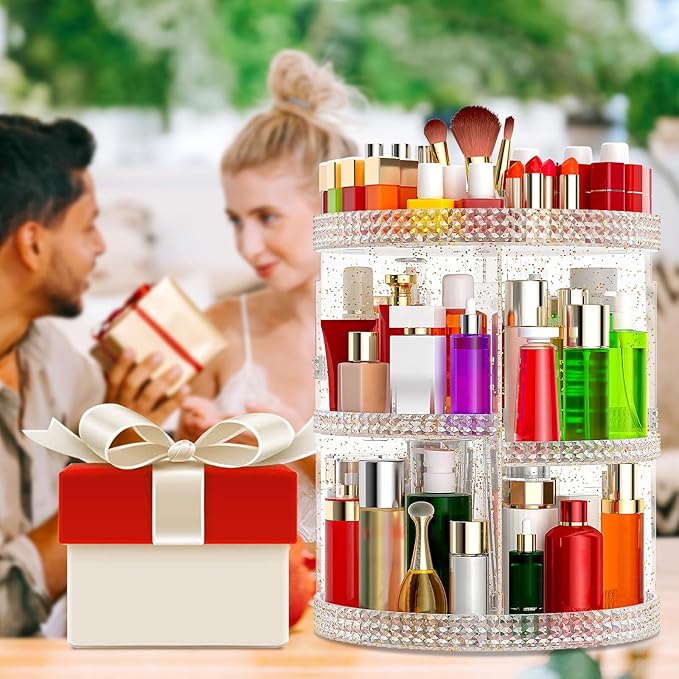 Awenia Makeup Organizer 360-Degree Rotating, Adjustable Makeup Storage, 7 Layers Large Capacity Cosmetic Storage Unit, Fits Different Types of Cosmetics and Accessories, Plus Size(Glitter)