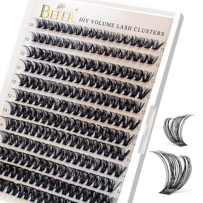 BEFER Lash Clusters, 216 Pcs D Curl All-New Upgrade 80P Eyelash Clusters 10-16MM Volume Individual Lashes Extensions Wispy Eyelash DIY At Home(Upgrade-80P)