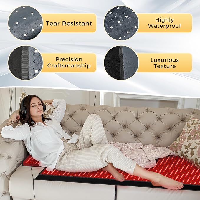1370 LEDs Dual Full Body Red Light Therapy Mat, Red Light Therapy Blanket, 2570pcs 2in1 LEDs(660nm& 850nm), Premium Leather, Adjustable Timer & Intensity