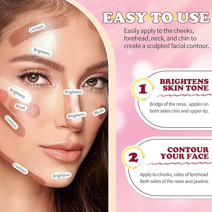 AWCCXMYM 6 Colors Cream Contour Stick Makeup Set Dual-ended Blush & Highlighter Bronzer Stick for Sculpt the Cheeks Long Lasting & Waterproof Matte Finish Face Contouring Set B