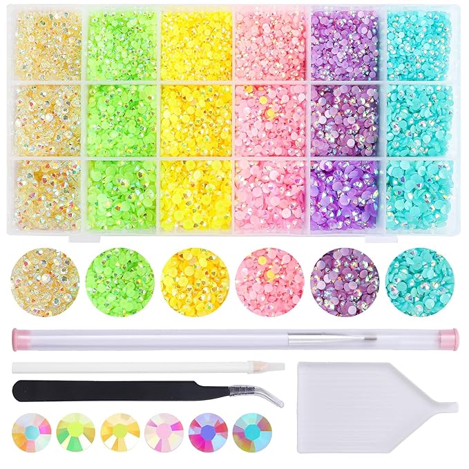 22380Pcs Candy Fresh Jelly Rhinestones Kit- Resin Mixed Color Rhinestones for Nail Clothes Shoes Tumblers Decoration Flat Back Round(3mm,4mm,5mm)