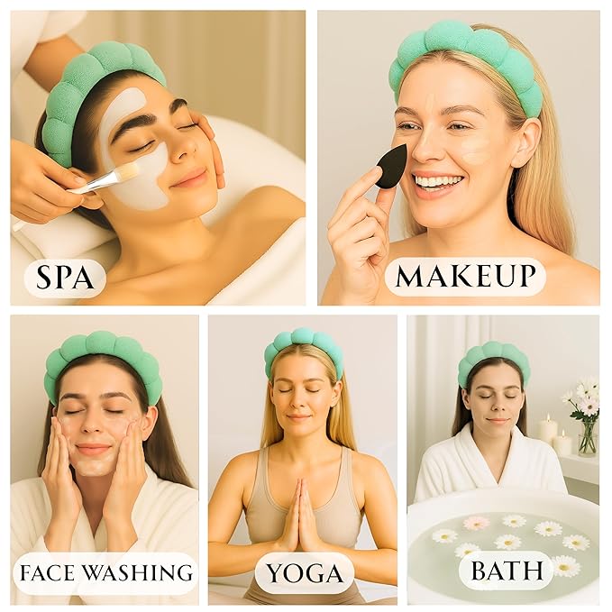 2 ORCHIDS Skincare Headband - Hair band for Washing Face & Makeup Headband for Women - Terry Cloth Hairband for Spa & Skincare Routines - Perfect for Face Wash & Makeup Application (Pastel Green)