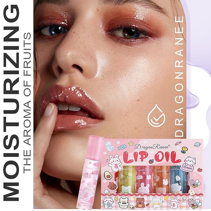 6pcs Roll On Lip Gloss Set, Fruit Flavored Lip Gloss Set Glossy Lip Make-up for Women Non Toxic, Party Gift, Best Friends