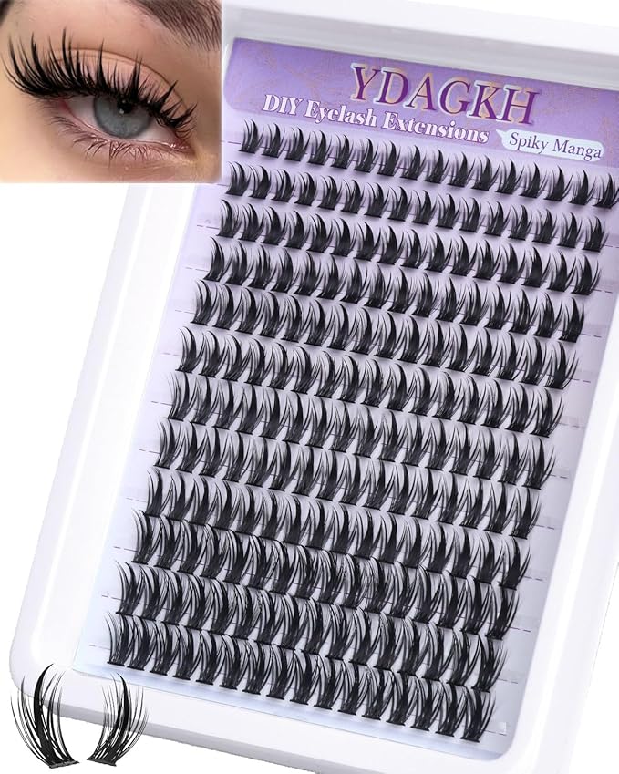 Lash Clusters Wispy Manga Eyelash Clusters with Spikes Anime Cluster Eyelash Extensions Natural Cluster Lashes Spiky Individual Lashes DIY at Home by YDAGKH(9-13mm, 192Pcs)