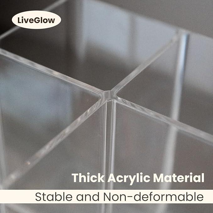 LiveGlow Clear Makeup Brush Holder,Acrylic Rotating 360°Makeup Brush Organizer,Pen holder with 4 Grids,Makeup Holder for Courtup,Containers for Desk,2pc