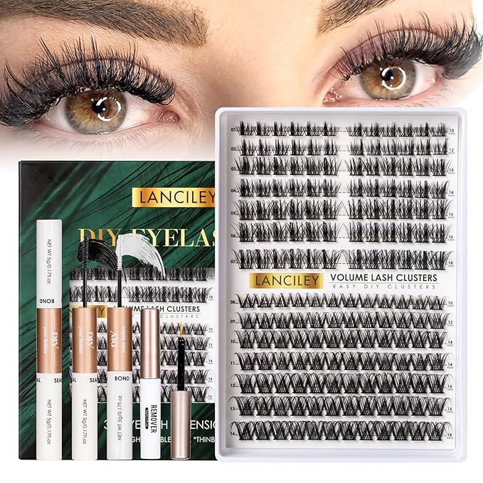 Lash Clusters Kit 168pcs Eyelash Clusters 10-18mm Cluster Eyelash Extensions Natural Eyelashes Wide Band Cluster Lashes Soft False Eyelashes Lash Extension Kit with Bond and Seal and Remover-M37+M38
