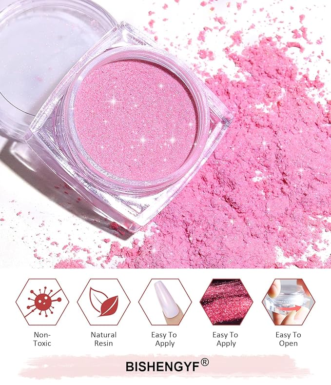 BISHENGYF Chrome Nail Powder -【Fairy Effect】Pink Chrome Nail Powder Aurora Mermaid Iridescent Chrome Powder For Nails, Pink Chrome Powder Metallic Mirror Glitter Pigment Dust For Manicure Decoration