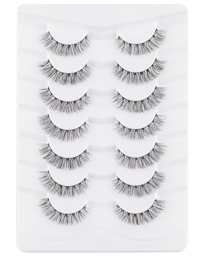 Jiocolor Natural False Eyelashes Wispy Lashes 3D Fluffy Lashes Natural Look Faux Mink Lashes Baby Curl Eyelashes Strip Fake Eyelash 7 Pairs 15MM