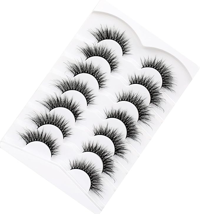 Pooplunch False Eyelashes Natural Fluttery Lashes Wispy 8D Volume Cat Eye Crossed Fake Eyelashes Faux Mink Lashes Strips 7 Pairs Pack