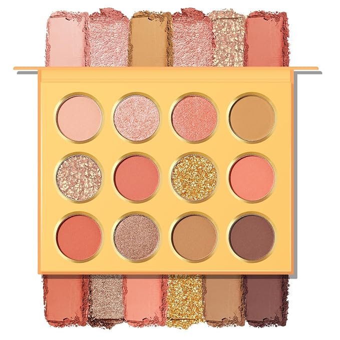 KYDA 12 Colors Warm Pink Eyeshadow Palette, Ultra-rich Glitter Rose Gold Eyeshadow, Matte Soft Pink Orange Eye Shadow Palette, Soft Blendable Powder, Warm Tone Eyes Makeup