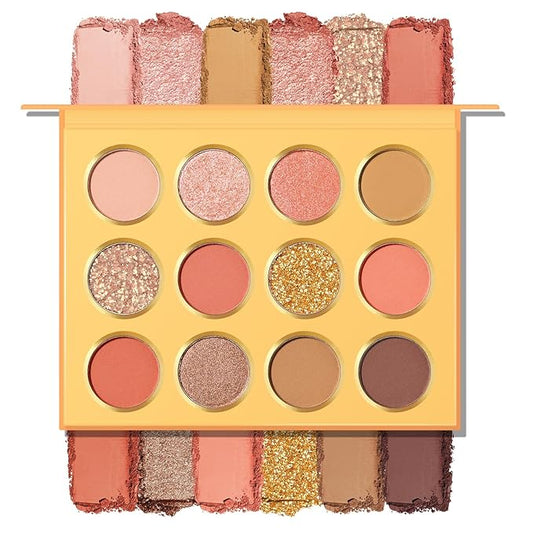 KYDA 12 Colors Warm Pink Eyeshadow Palette, Ultra-rich Glitter Rose Gold Eyeshadow, Matte Soft Pink Orange Eye Shadow Palette, Soft Blendable Powder, Warm Tone Eyes Makeup