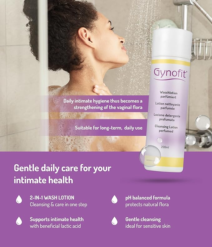 Gynofit Cleansing Lotion (perfumed) – Ensures balanced pH value for Vaginal Health – Protects the Vaginal Skin from drying out & prevents irritation – suitable for long-term, daily use (6.76 Fl Oz)