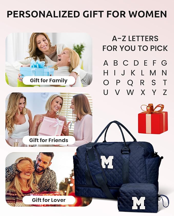 Initial Personalized Travel Bag with Shoulder Strap, Wet Pocket, Makeup Bag Gift for Women (Letter Y)