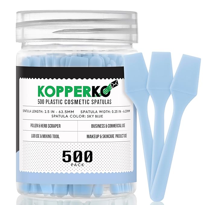 Kopperko Mini Skincare Spatula (2.5", 500 Pack) - Small Makeup Scoop Spatula for Skincare, Creams, & Crafts | Face Cream Applicator for Mixing, Cosmetic, Face Mask | Skin Care Applicator | Sky Blue