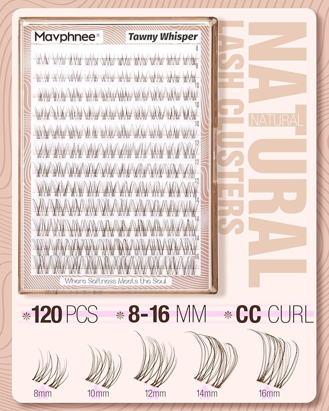 Natural Lash Clusters Brown Eyelash Cluster Clear Band Individual Lashes Wispy Cluster Eyelash Extensions Venus Dark Brown Lashes Extensions DIY Lash Pack by Mavphnee (120Pcs, 8-16MM, CC-Curly)