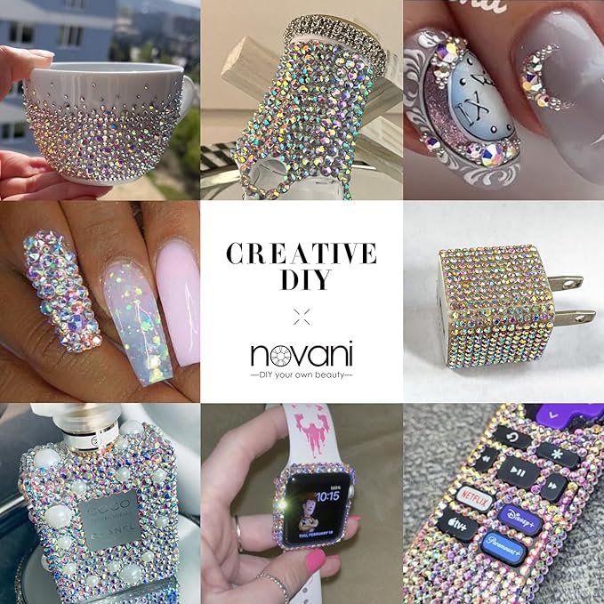 Novani 80pcs Crystal AB Rhinestones Flat Back Round Rhinestone Style 2088 Sparkly Crystal Gemstones for Nail Art and Crafting,SS34(7.1-7.3mm