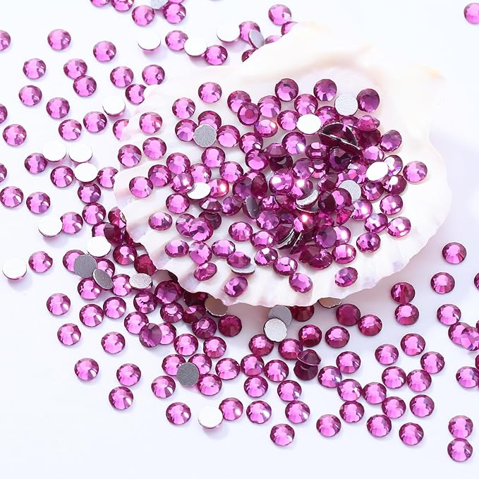 Meibite Fuchsia Flatback Rhinestones, Glass Rhinestones for Nail Art and Craft, Glue Fix, Loose Crystal Gemstones(Fuchsia, SS8, 1440pcs, 2.3-2.5mm)