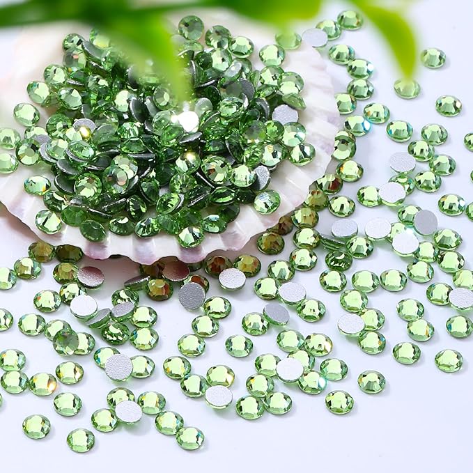 Meibite Light Green Flatback Rhinestones, Glass Rhinestones for Nail Art and Craft, Glue Fix, Loose Crystal Gemstones(Lt.Green, SS4, 1440pcs, 1.5-1.7mm)